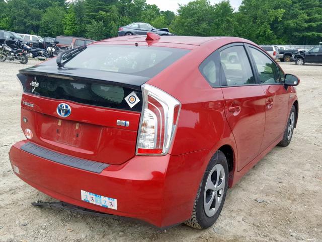 JTDKN3DU5E1755249 - 2014 TOYOTA PRIUS RED photo 4