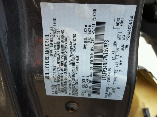 1FAFP34N87W159973 - 2007 FORD FOCUS ZX4 GRAY photo 10