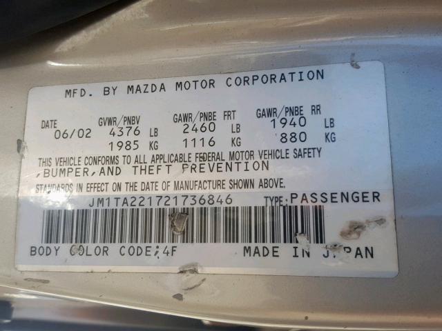 JM1TA221721736846 - 2002 MAZDA MILLENIA TAN photo 10