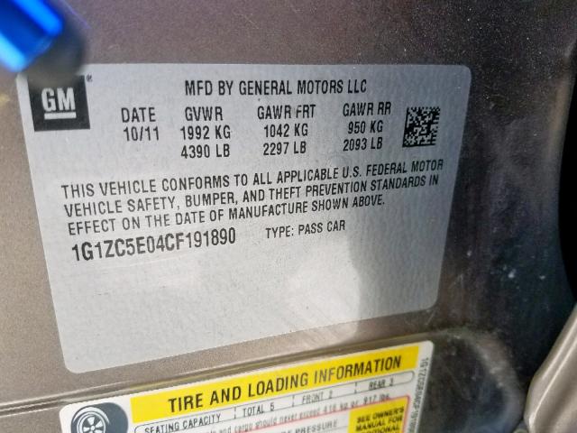 1G1ZC5E04CF191890 - 2012 CHEVROLET MALIBU 1LT BROWN photo 10