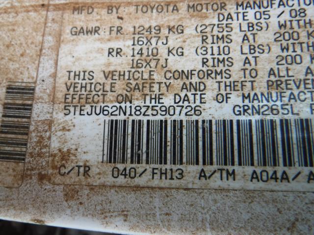 5TEJU62N18Z590726 - 2008 TOYOTA TACOMA DOU WHITE photo 10