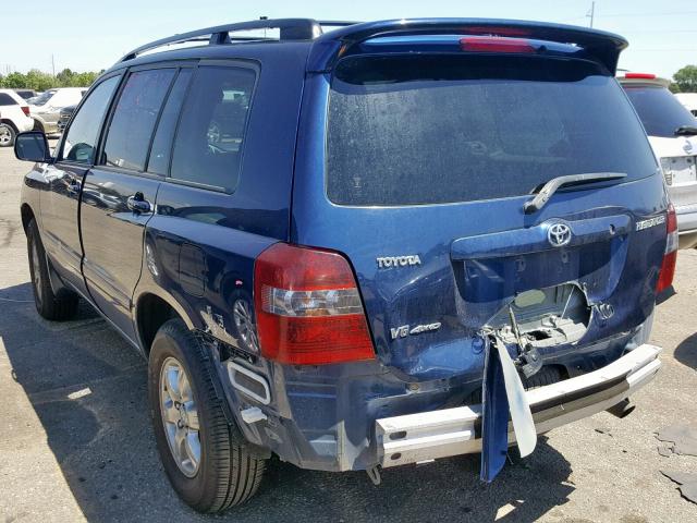 JTEEP21A670195130 - 2007 TOYOTA HIGHLANDER BLUE photo 3