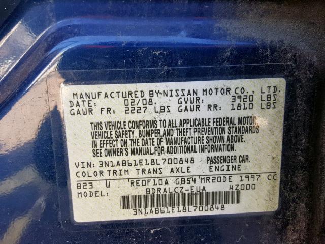 3N1AB61E18L700848 - 2008 NISSAN SENTRA 2.0 BLUE photo 10