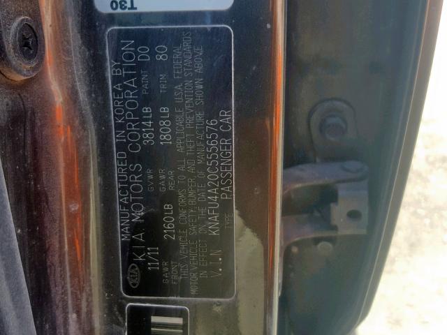 KNAFU4A20C5556576 - 2012 KIA FORTE EX BROWN photo 10