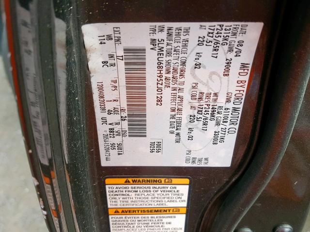 5LMEU68H95ZJ01282 - 2005 LINCOLN AVIATOR Qara foto 10