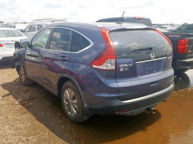 2HKRM4H74DH619598 - 2013 HONDA CR-V EXL BLUE photo 3