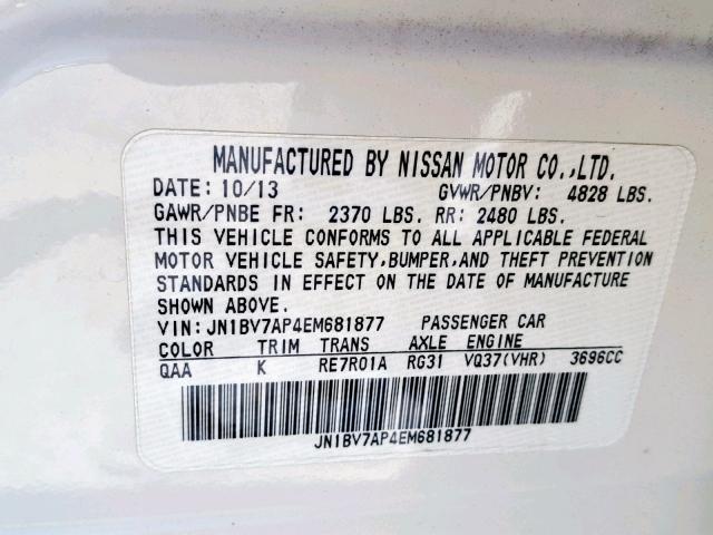 JN1BV7AP4EM681877 - 2014 INFINITI Q50 BASE WHITE photo 10