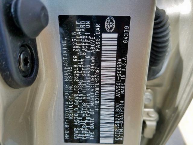 4T1BD1FK8FU157087 - 2015 TOYOTA CAMRY HYBR TAN photo 10