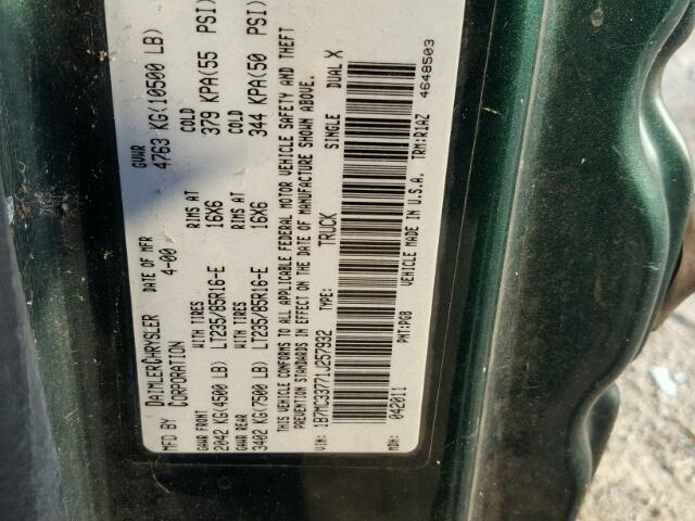 1B7MC33771J257932 - 2001 DODGE RAM 3500 GREEN photo 10