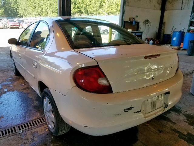 1B3ES46C21D275759 - 2001 DODGE NEON SE WHITE photo 3