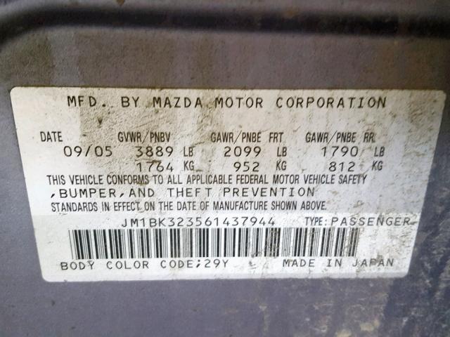 JM1BK323561437944 - 2006 MAZDA 3 S GRAY photo 10