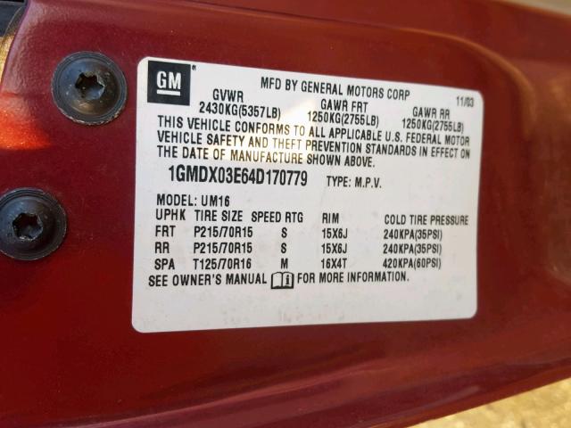 1GMDX03E64D170779 - 2004 PONTIAC MONTANA RED photo 10