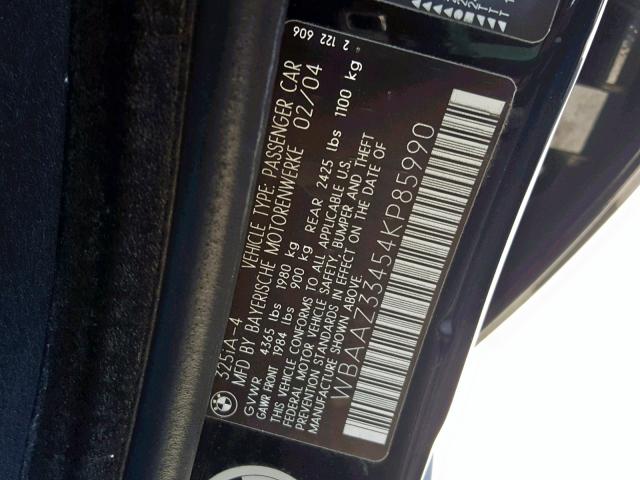 WBAAZ33454KP85990 - 2004 BMW 325 IS SUL BLACK photo 10