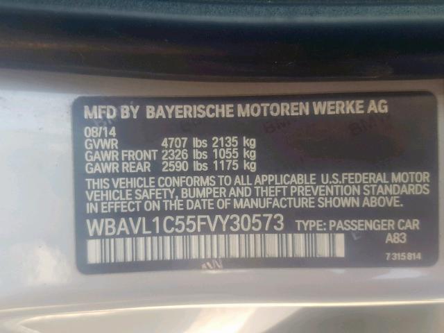 WBAVL1C55FVY30573 - 2015 BMW X1 XDRIVE2 SILVER photo 10