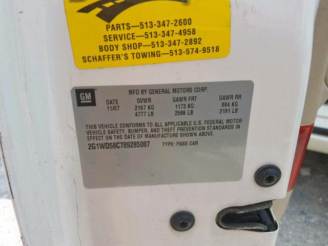 2G1WD58C789285087 - 2008 CHEVROLET IMPALA SUP თეთრი ფოტო 10