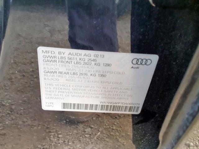 WA1WGAFP7DA065079 - 2013 AUDI Q5 PRESTIG GRAY photo 10