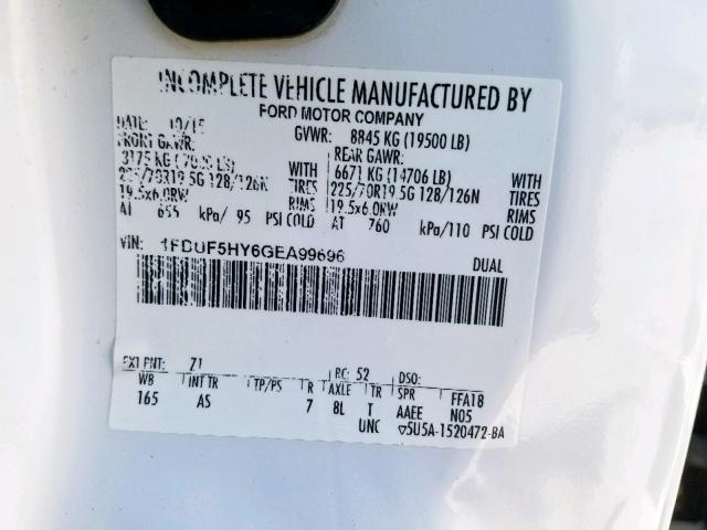 1FDUF5HY6GEA99696 - 2016 FORD F550 SUPER WHITE photo 10