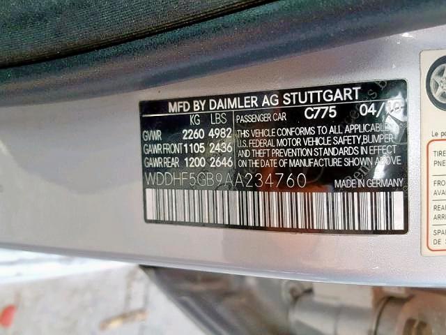 WDDHF5GB9AA234760 - 2010 MERCEDES-BENZ E 350 SILVER photo 10