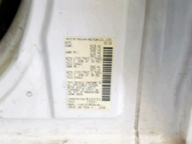 1N6BF0KY3GN810131 - 2016 NISSAN NV 1500 S WHITE photo 10