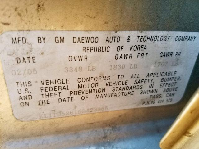 KL1TD52615B423365 - 2005 CHEVROLET AVEO BASE Gümüş foto 10