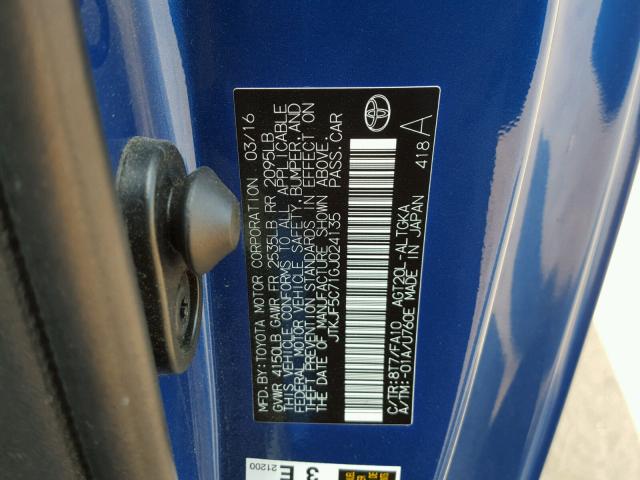 JTKJF5C71GJ024135 - 2016 TOYOTA SCION TC 蓝色 照片 10