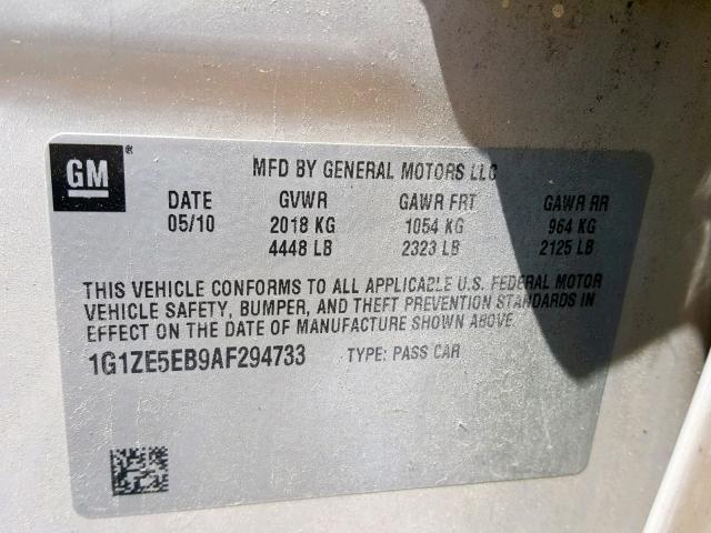 1G1ZE5EB9AF294733 - 2010 CHEVROLET MALIBU LTZ ოქროსფერი ფოტო 10