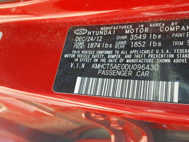 KMHCT5AE0DU096430 - 2013 HYUNDAI ACCENT SE RED photo 10