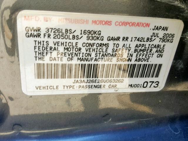 JA3AJ26E26U063262 - 2006 MITSUBISHI LANCER ES GRAY photo 10