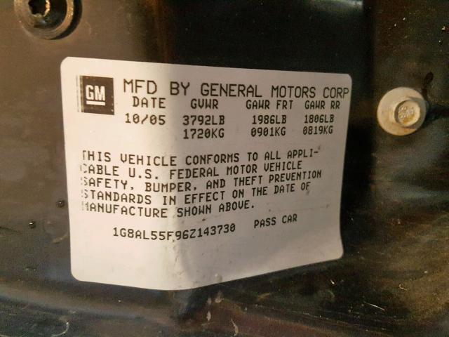 1G8AL55F96Z143730 - 2006 SATURN ION LEVEL GRAY photo 10