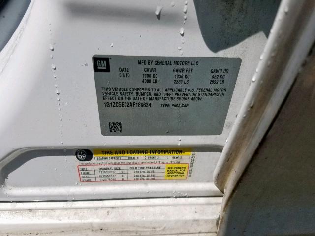 1G1ZC5E02AF189634 - 2010 CHEVROLET MALIBU 1LT 白色 照片 10