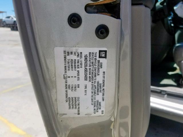 1GNDV23L45D224058 - 2005 CHEVROLET UPLANDER L 银色 照片 10