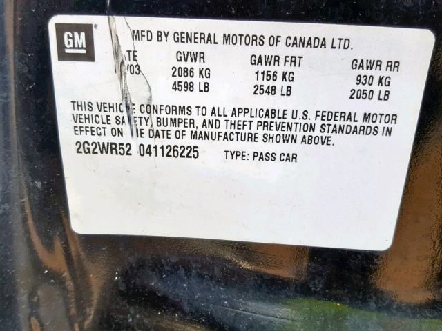 2G2WR524041126225 - 2004 PONTIAC GRAND PRIX BLACK photo 10