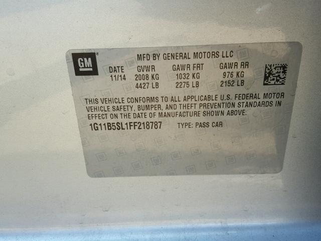 1G11B5SL1FF218787 - 2015 CHEVROLET MALIBU LS 银色 照片 10