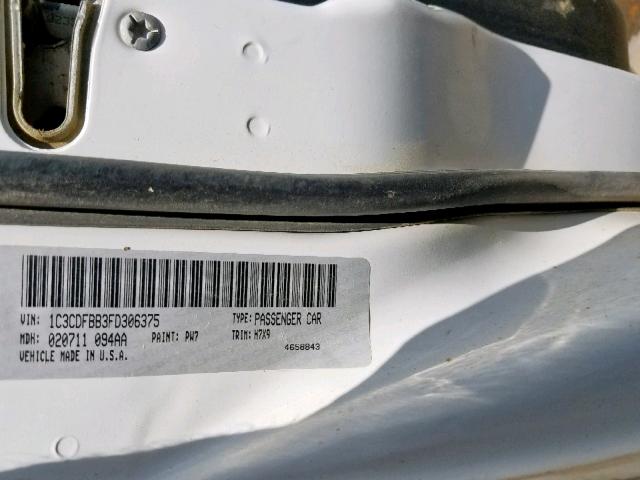 1C3CDFBB3FD306375 - 2015 DODGE DART SXT WHITE photo 10