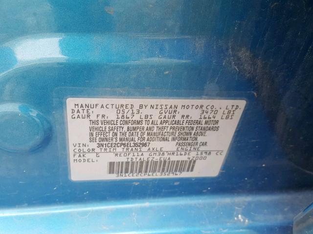 3N1CE2CP6EL352967 - 2014 NISSAN VERSA NOTE BLUE photo 10