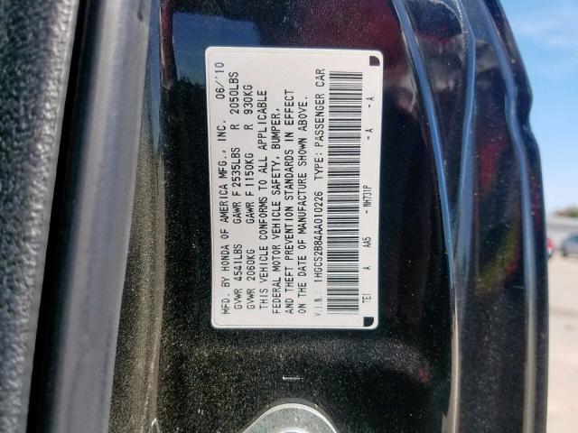 1HGCS2B84AA010226 - 2010 HONDA ACCORD EXL BLACK photo 10