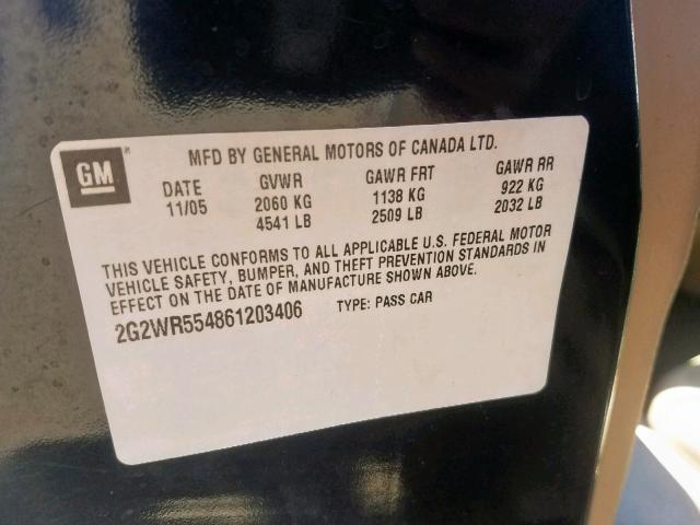 2G2WR554861203406 - 2006 PONTIAC GRAND PRIX BLACK photo 10