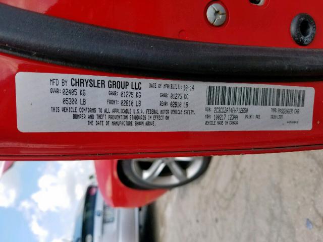 2C3CDZAT4FH712650 - 2015 DODGE CHALLENGER RED photo 10