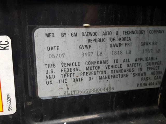KL1TD56628B004486 - 2008 CHEVROLET AVEO BASE შავი ფოტო 10