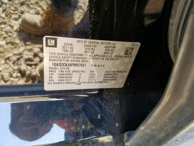 1GKS2CKJ8FR667661 - 2015 GMC YUKON DENA BLACK photo 10