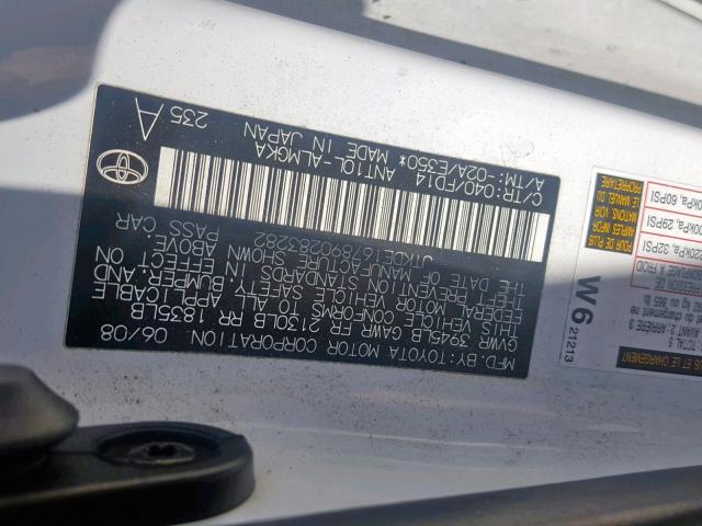 JTKDE167890283282 - 2009 TOYOTA SCION TC თეთრი ფოტო 10