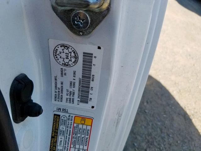 2HGFG3B9XCH000057 - 2012 HONDA CIVIC EXL 白色 照片 10