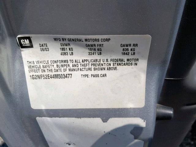 1G2NF52E44M503477 - 2004 PONTIAC GRAND AM S SILVER photo 10