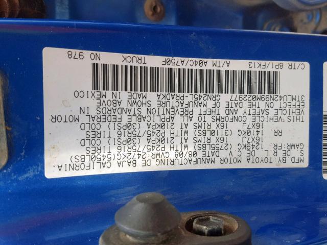 3TMLU42N99M022977 - 2009 TOYOTA TACOMA DOU BLUE photo 10