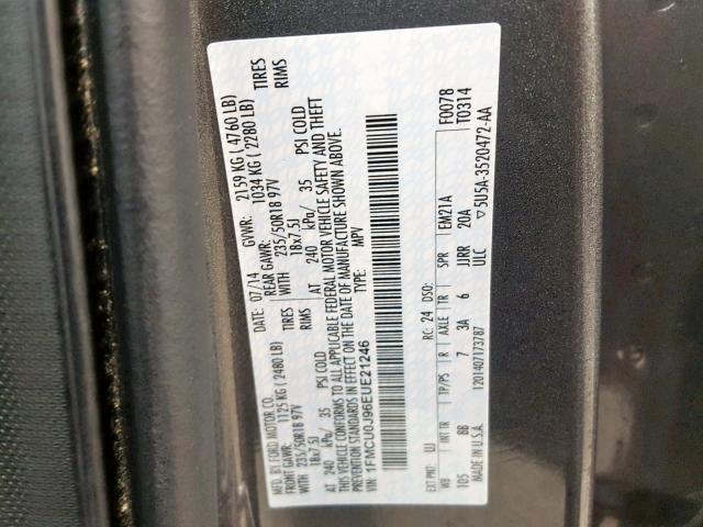 1FMCU0J96EUE21246 - 2014 FORD ESCAPE TIT GRAY photo 10