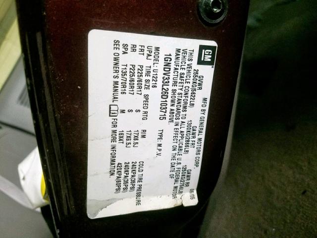 1GNDV33L26D103715 - 2006 CHEVROLET UPLANDER L 栗色 照片 10