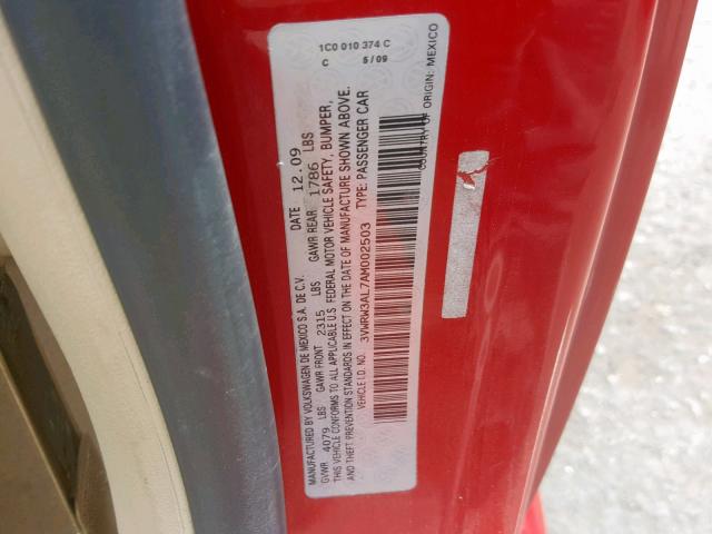 3VWRW3AL7AM002503 - 2010 VOLKSWAGEN NEW BEETLE წითელი ფოტო 10