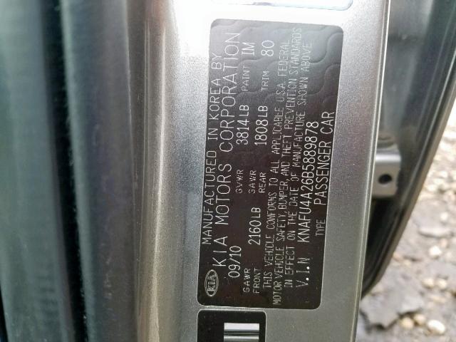 KNAFU4A26B5889878 - 2011 KIA FORTE EX GRAY photo 10