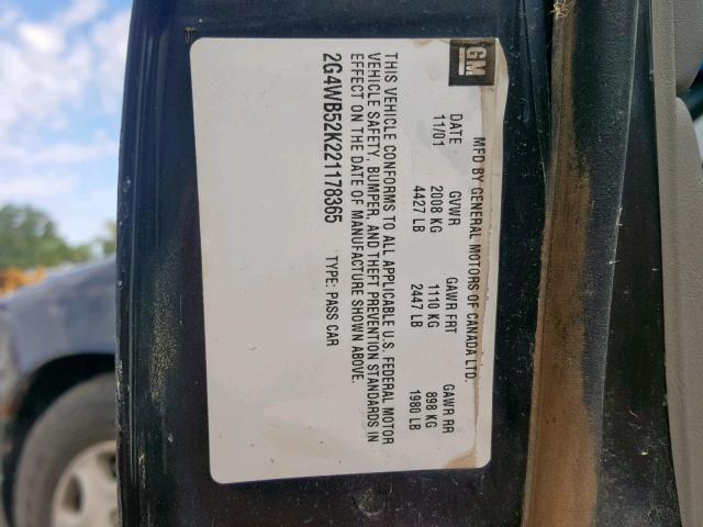 2G4WB52K221178365 - 2002 BUICK REGAL LS BLACK photo 10