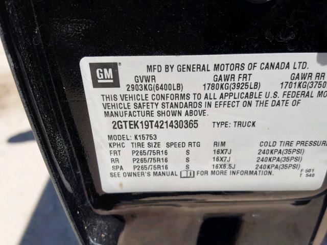 2GTEK19T421430365 - 2002 GMC NEW SIERRA BLACK photo 10